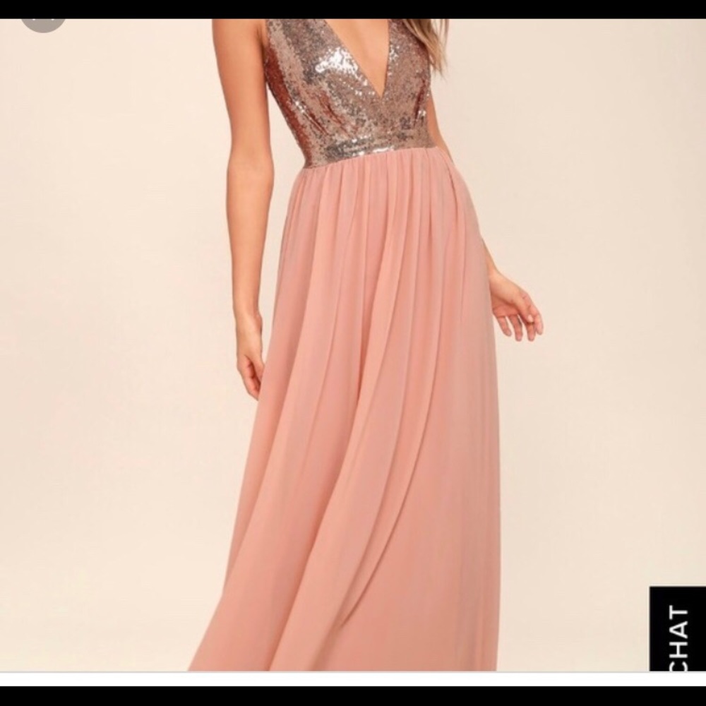 Lulus rose gold dress.